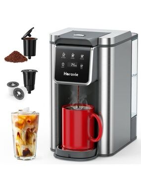 Horavie Single Serve Coffee Maker in Silver with Red Mug